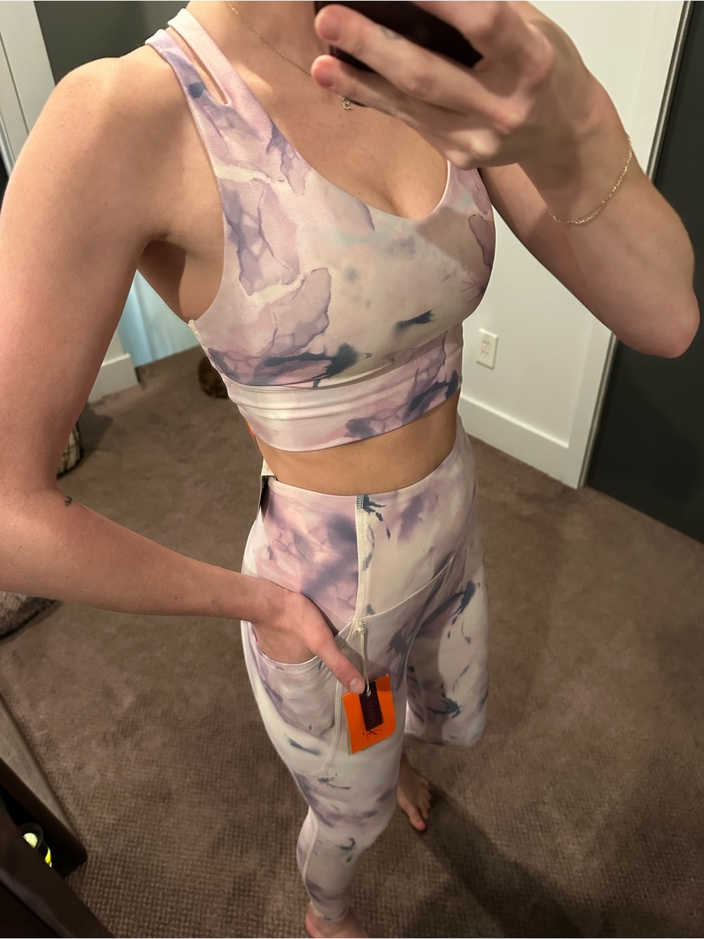 Freely Lavender Marble Active Set - Sports Bra & High-Waist Leggings
